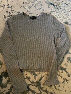 Topshop Light Gray Ribbed Scoop Crewneck Sweater